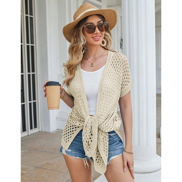 GRACE KARIN Women's 2025 Summer Crochet Cardigan, Open Front, Lightweight Beach - Picture 5 of 7